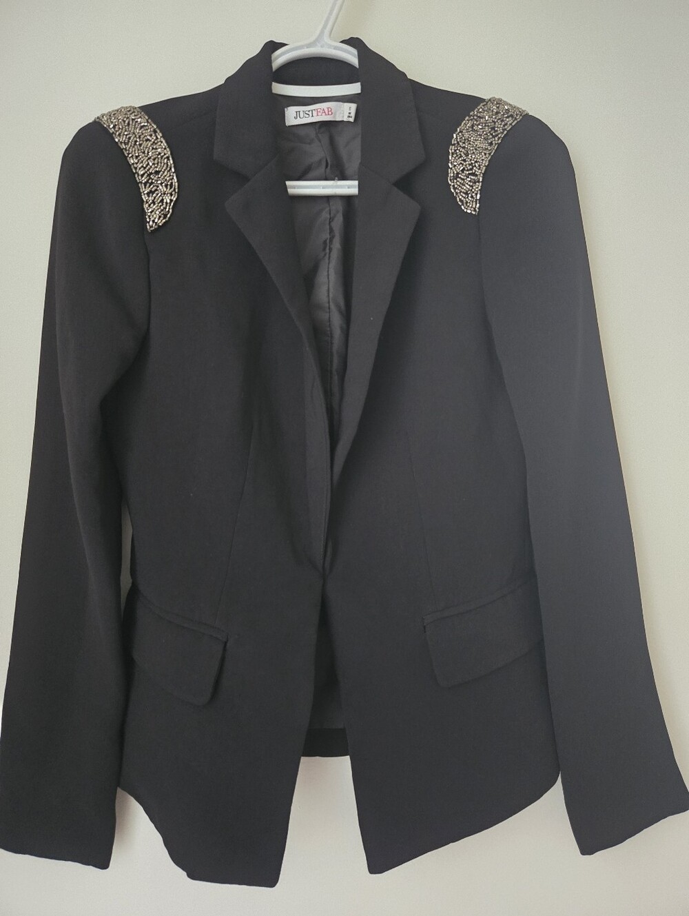 Ladies JustFab Black Blazer with Gold Embellished Shoulders - XS